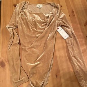 Tan, silk body suit